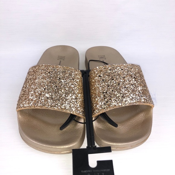 INC International Concepts - Gold Glitter Slides - Picture 2 of 5